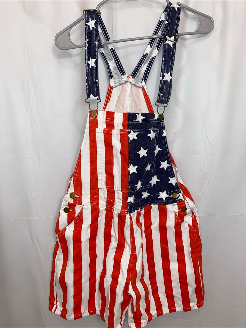 American Flag Striped Denim Overalls - Red White Blue